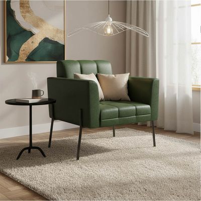 Poltrona Sala Decorativa Elisa Pé de Aço Lateral Preto Sintético PU Verde D03 - D'Rossi