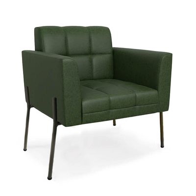 Poltrona Sala Decorativa Elisa Pé de Aço Lateral Preto Sintético PU Verde D03 - D'Rossi