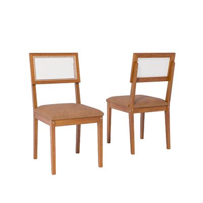 Conjunto de Mesa Retangular com Tampo de Vidro Off White Papaia e 6 Cadeiras Palmas Revestimento Sintético Marrom e Cinamomo
