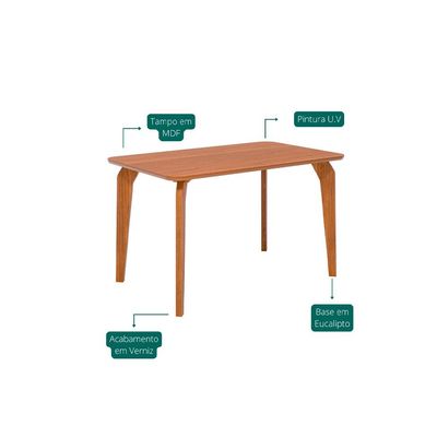 Conjunto de Mesa Retangular com Tampo MDF Papaia e 4 Cadeiras Juparanã Revestimento Sintético Marrom e Cinamomo