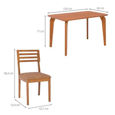 Conjunto de Mesa Retangular com Tampo MDF Papaia e 4 Cadeiras Juparanã Revestimento Sintético Marrom e Cinamomo