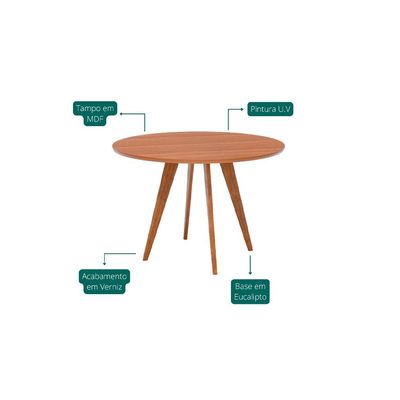Conjunto de Mesa Redonda com Tampo MDF Acerola e 4 Cadeiras Sabiá Linho Bege e Cinamomo