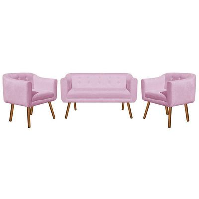 Kit Sofá Retrô 02 Lugares e 02 Poltronas Júlia Rosa Bebê