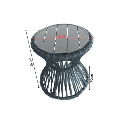 Mesa De Centro Sol Em Corda Náutica E Base Em Alumínio Cinza 70cm Cinza - Cor: Cinza