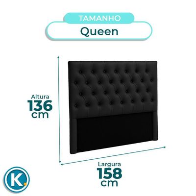 Cabeceira Estofada Queen Luna Nature Material Sintético Preto 158x136