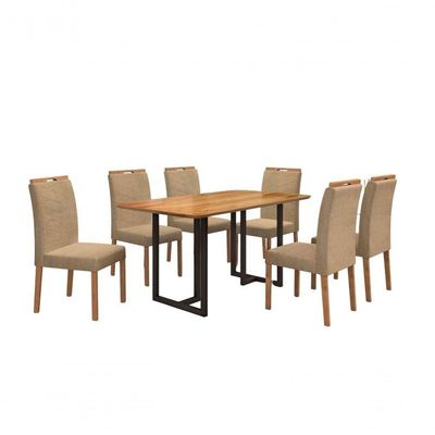 Conjunto De Jantar Viena Com 6 Cadeiras Base Goiás Bm Tubulares Cinamomo-linho Bege 306