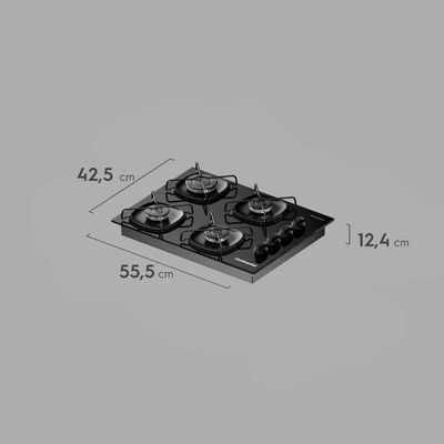 Cooktop 4 Bocas A Gás Continental Mesa Vidro Preto Com Acendimento Automático KC4GR