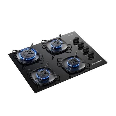 Cooktop 4 Bocas A Gás Continental Mesa Vidro Preto Com Acendimento Automático KC4GR