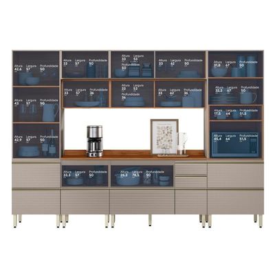 Cozinha Modulada Proença 6 Peças Com Paneleiro 1 Forno E Aéreo 120cm Ripado Nogueira Touch/Nude Prime Tx - Demartêz