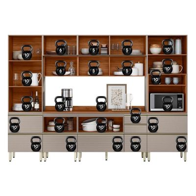 Cozinha Modulada Proença 6 Peças Com Paneleiro 1 Forno E Aéreo 120cm Ripado Nogueira Touch/Nude Prime Tx - Demartêz