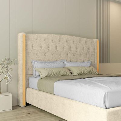 Cabeceira Estofada Casal 140 Cm Zirconio Veludo Bege