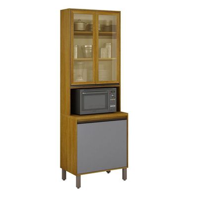 Paneleiro Cristaleira Nala 2 Portas P Microondas Mobilihouse Cinamomo/cinza Acetinado