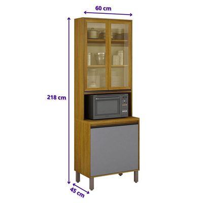 Paneleiro Cristaleira Nala 2 Portas P Microondas Mobilihouse Cinamomo/cinza Acetinado