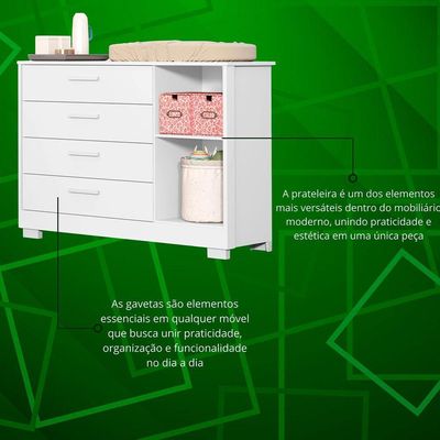 Comoda Zaki 1 Porta 4 Gaveta Branco Fosco - Reller