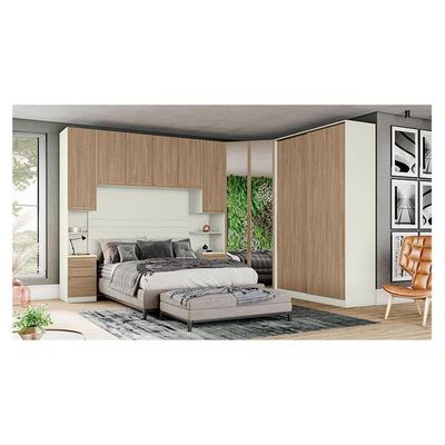 Quarto Modulado Casal Ambiente Composição 5 New Predileto 5 Peças Areia Jequitibá - Henn