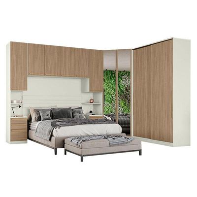 Quarto Modulado Casal Ambiente Composição 5 New Predileto 5 Peças Areia Jequitibá - Henn