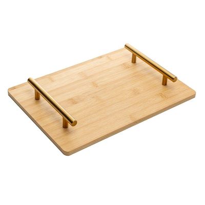 Bandeja De Bambu Com Alça De Metal Dourada 30 X 21 Cm Seattle Wolff