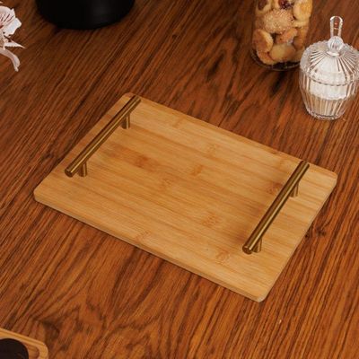 Bandeja De Bambu Com Alça De Metal Dourada 30 X 21 Cm Seattle Wolff