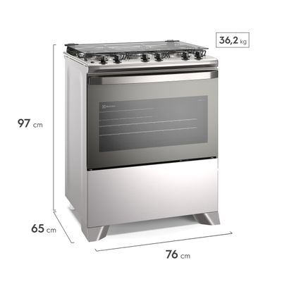 Fogão 5 bocas Electrolux Cinza Efficient Mesa Inox, PerfectCook e VaporBake® (FE5IG) Bivolt