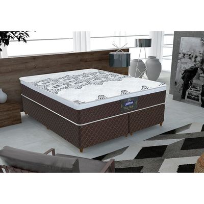 Conjunto Cama Box Queen New York e Colchão em Molas Ensacadas Gazin Marrom
