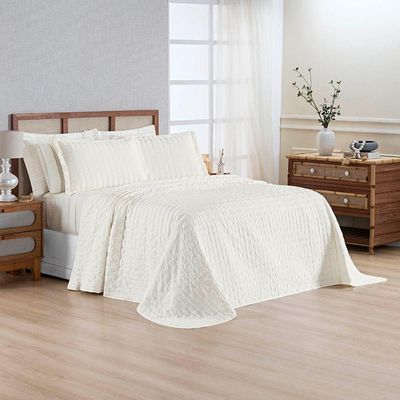 Kit Colcha Cobre Leito Scarpa Plissê Queen Seersucker 3 Peças Maciez E Leveza Textura  Palha Marfim