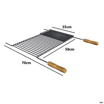 Grelha Para Churrasco Esmaltada Barra Redonda Com Chapa Auxiliar 70x58 Cm