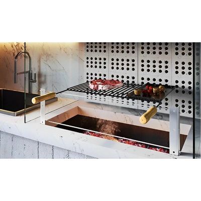 Grelha Para Churrasco Esmaltada Barra Redonda Com Chapa Auxiliar 70x58 Cm