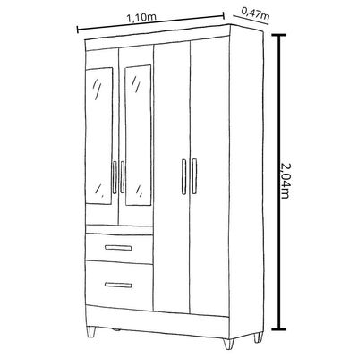 Guarda-roupa Madri Pequeno Quarto 4 Portas 2 Gavetas Freijo Com Cinza
