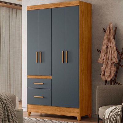 Guarda-roupa Madri Pequeno Quarto 4 Portas 2 Gavetas Freijo Com Cinza
