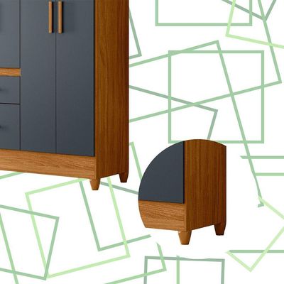 Guarda-roupa Madri Pequeno Quarto 4 Portas 2 Gavetas Freijo Com Cinza