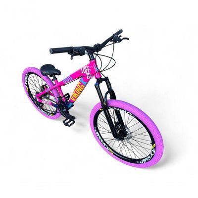 Bicicleta Aro 26 Vikingx Tuff Freio Hidráulico 21v Freeride Rodas Vmaxx Suspensão Pneu Flame rosa-Azul X25