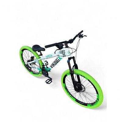 Bicicleta Aro 26 Vikingx Tuff Câmbios Shimano Freio Hidráulico 21v Freeride Aro Vmaxx Flame branco-Verde X25