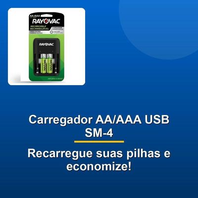 Carregador De Pilhas Aa-aaa Usb Sm-4