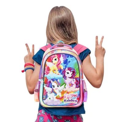 Mochila Costas Unicórnio Escolar Infantil Menina Follow Rainbow Denlex