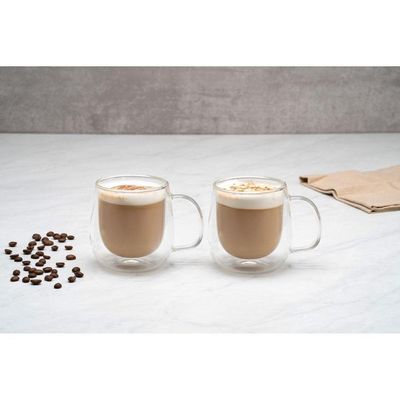 Conjunto De Xícaras Para Chá E Cappuccino 300ml Vidro Duplo Com Alças 2 Peças Tramontina 64760-460