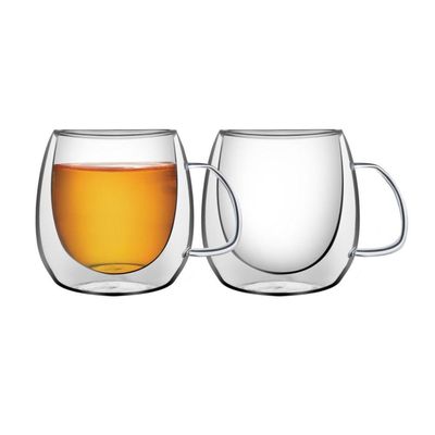 Conjunto De Xícaras Para Chá E Cappuccino 300ml Vidro Duplo Com Alças 2 Peças Tramontina 64760-460