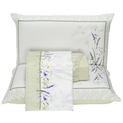 Jogo Cama Lençol Santorini King Estampa Florida Percal 300 Fios 4 Peças - Verde Lavanda
