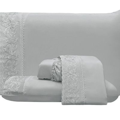 Jogo de Cama Lençol Queen Top Line 4 Peças - Cinza  - 100% Poliéster