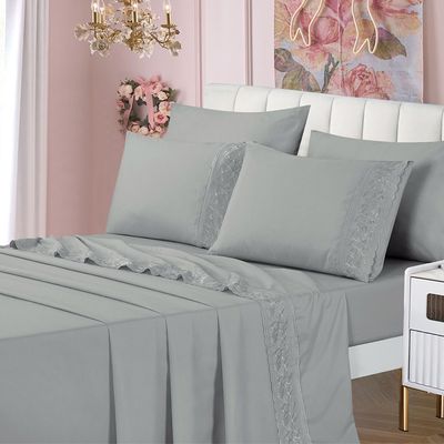 Jogo de Cama Lençol Queen Top Line 4 Peças - Cinza  - 100% Poliéster