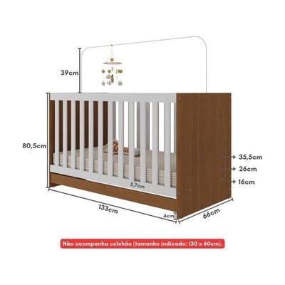 Berço 3 Em 1 Para Colchão 130 X 60cm Doce De Leite Multimóveis Mp0527r Madeirado/branco