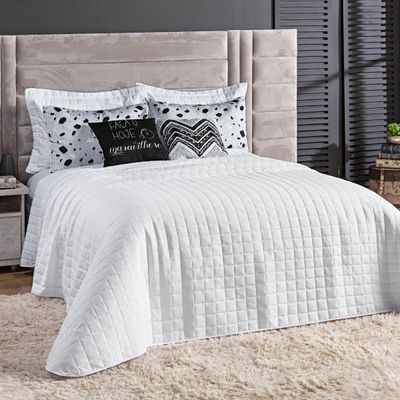 Kit Colcha Matelassê Percal 300 fios Basic Casal 07 Peças 100% Poliéster - Branco Ethnic