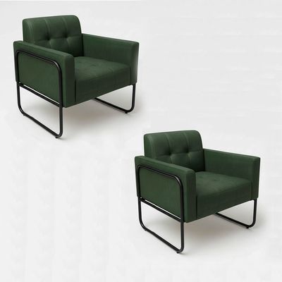 Poltrona Sala Decorativa Kit 2 Elisa Base Tubular Alta Preta Sintético PU Verde D03 - D'Rossi