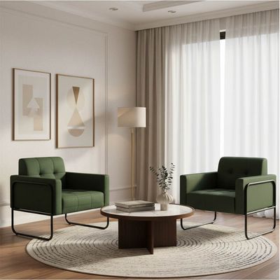 Poltrona Sala Decorativa Kit 2 Elisa Base Tubular Alta Preta Sintético PU Verde D03 - D'Rossi