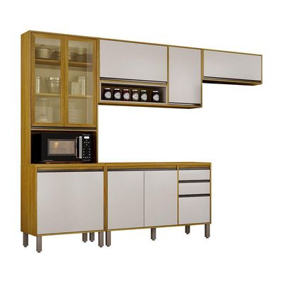Cozinha Completa Nala Cristaleira 4 Pçs 9 Portas Mobilihouse Cinamomo/off White