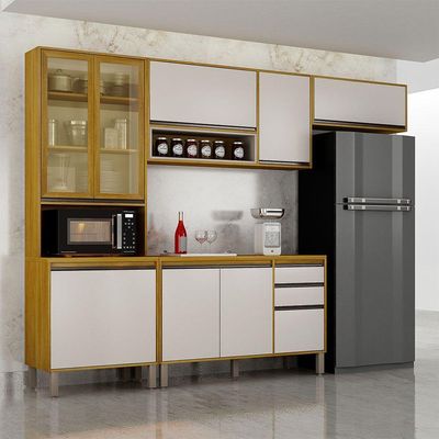Cozinha Completa Nala Cristaleira 4 Pçs 9 Portas Mobilihouse Cinamomo/off White