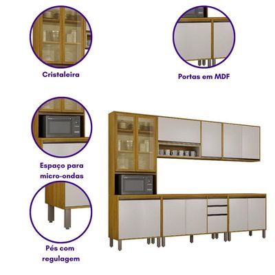 Cozinha Completa Nala Cristaleira 5 Pçs12 Portas Mobilihouse Cinamomo/off White
