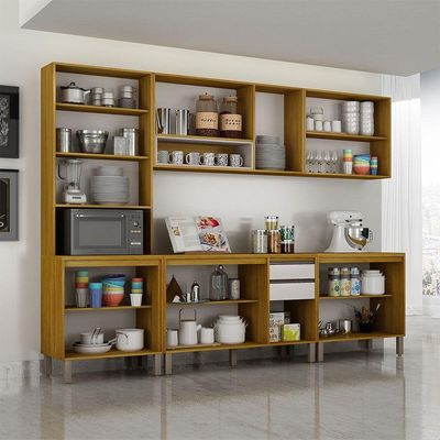 Cozinha Completa Nala Cristaleira 5 Pçs12 Portas Mobilihouse Cinamomo/off White
