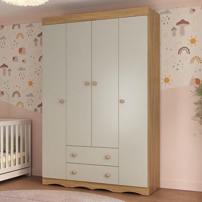 Guarda-roupa Infantil 122cm 4 Portas E 2 Gavetas Realeza Multimóveis Mp4453 Madeirado/off White Madeirado/off White