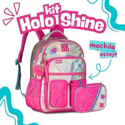 Kit Mochila De Costas E Estojo Rosa 17,5 Rb27020