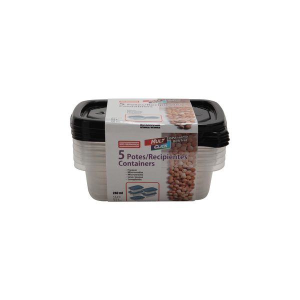 Conjunto de Potes São Bernardo em Plástico Retangular com 5 Peças 240ml - Item Sortido